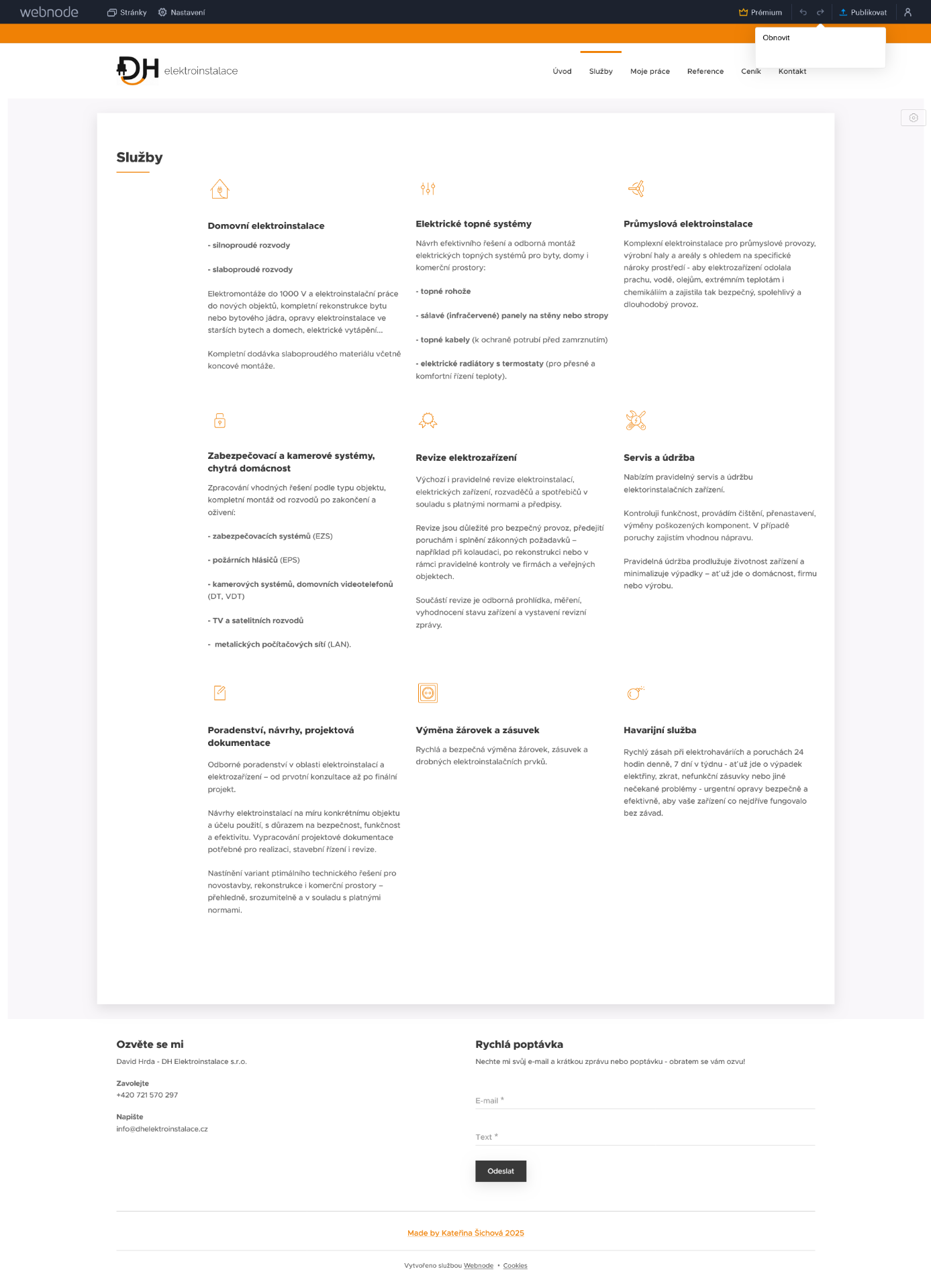DH Elektroinstalace - návrh redesignu webu